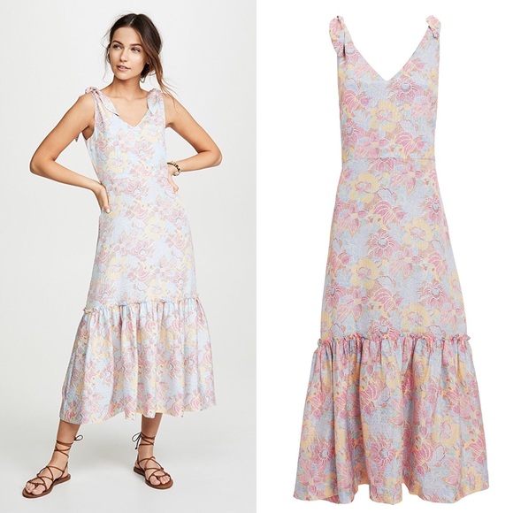 Warm Georgia Silk Floral Jacquard Midi Dress - Picture 5 of 8